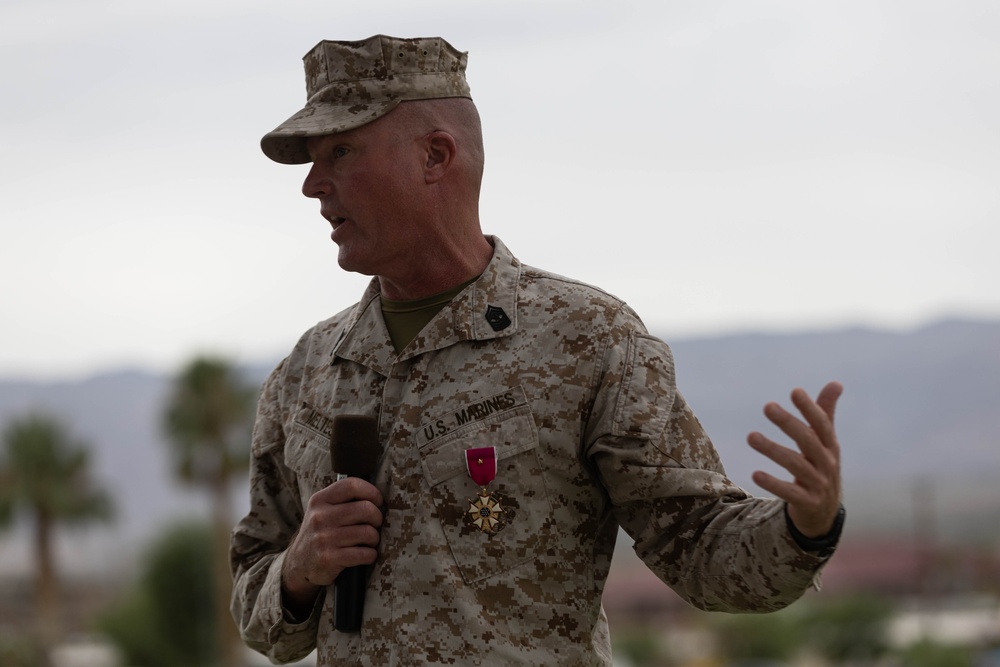 Lopez relieves Meltesen as Sergeant Major of MAGTFTC, MCAGCC during a relief and appointment Ceremony