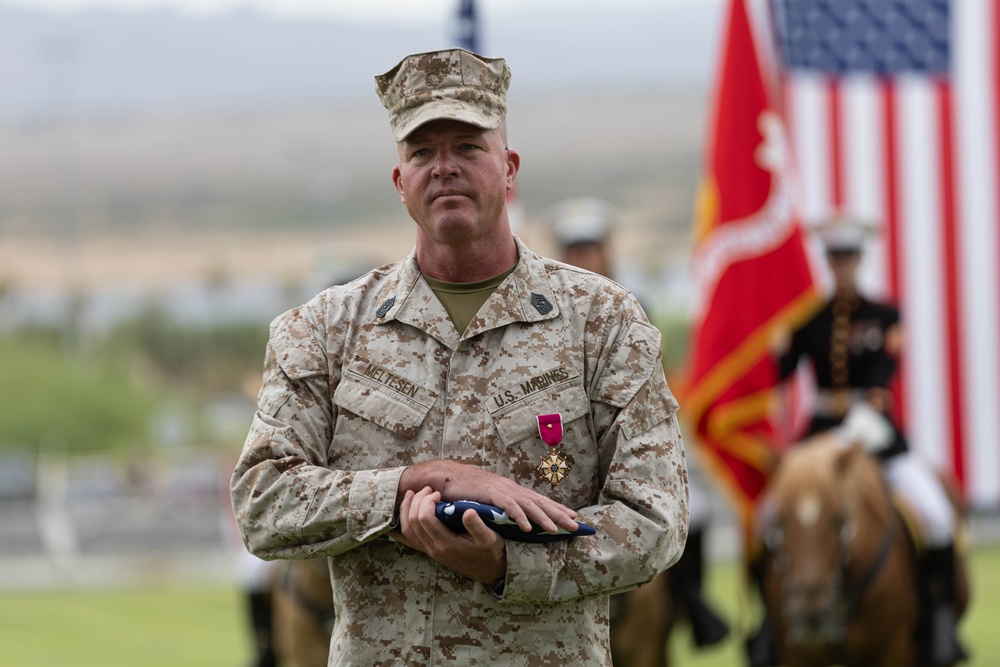 Lopez relieves Meltesen as Sergeant Major of MAGTFTC, MCAGCC during a relief and appointment Ceremony