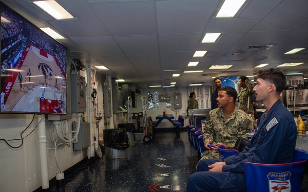 Video game tournament hosted by Morale, Welfare and Recreations onboard USS Essex.