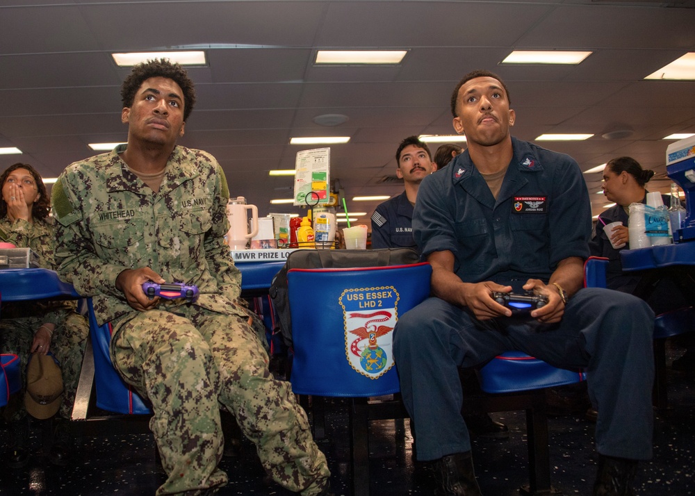 Video game tournament hosted by Morale, Welfare and Recreations onboard USS Essex.