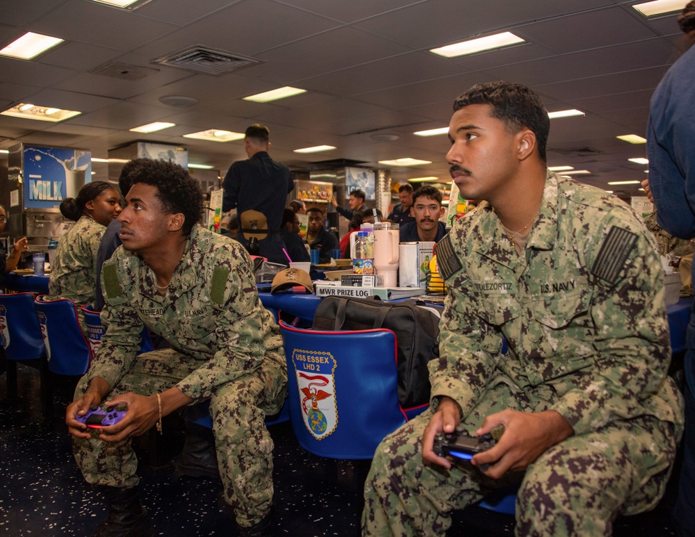 Video game tournament hosted by Morale, Welfare and Recreations onboard USS Essex.