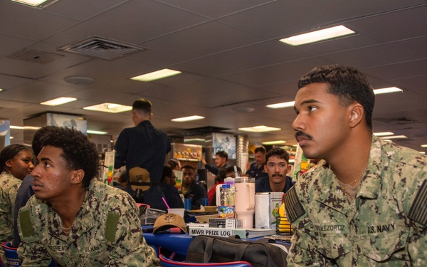 Video game tournament hosted by Morale, Welfare and Recreations onboard USS Essex.