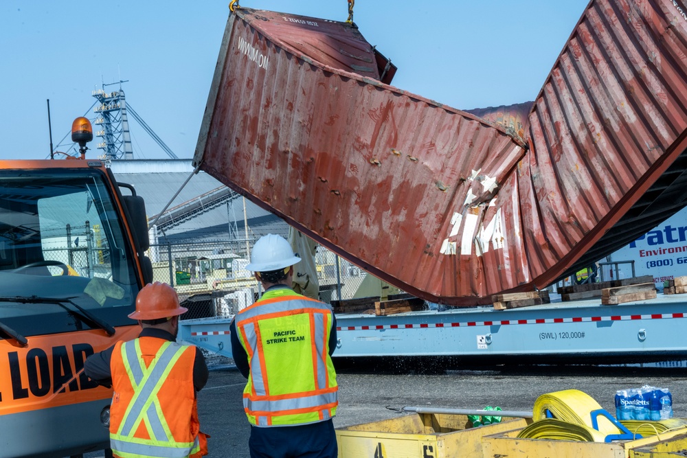 Unified Command continues to recover the fallen containers at the Port of Long Beach