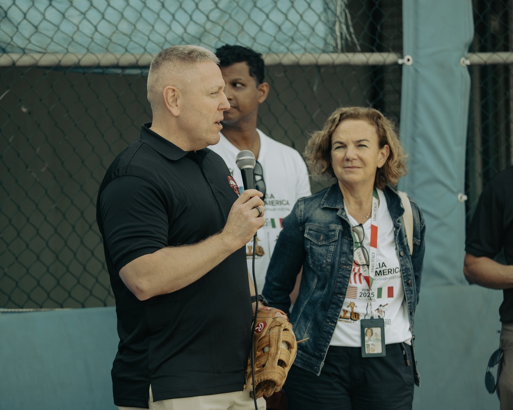 Italians and Vicenza Military Community play baseball at Friendship Festival