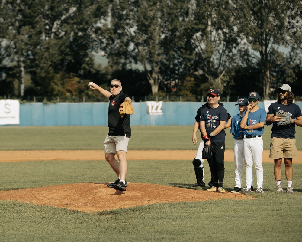 Italians and Vicenza Military Community play baseball at Friendship Festival