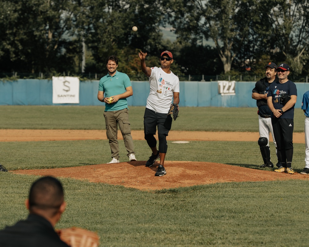 Italians and Vicenza Military Community play baseball at Friendship Festival