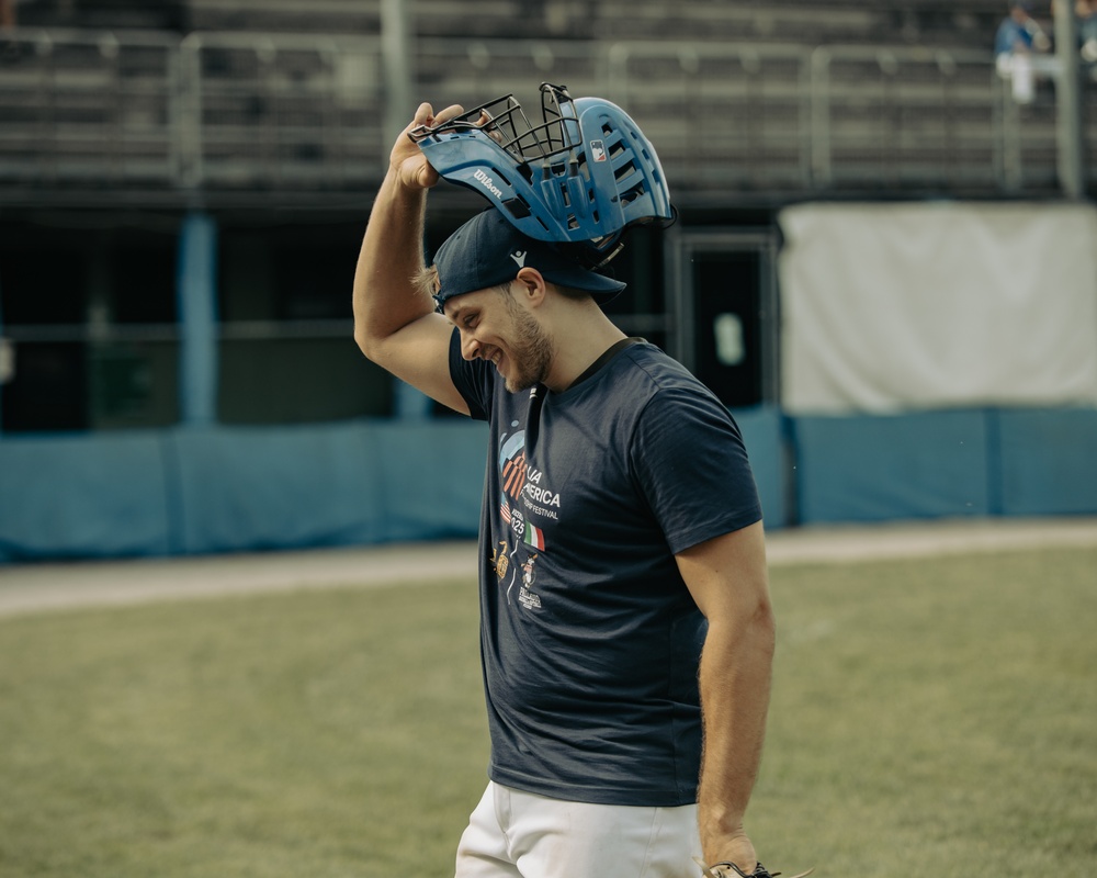 Italians and Vicenza Military Community play baseball at Friendship Festival