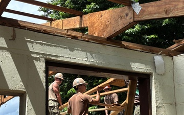 Seabees build roof for Kolonia Elementary School  in Pohnpei, Federated States of Micronesia, during Pacific Partnership 2025.
