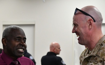 Fort A.P. Hill Director of Transformation Henry McNair shares a conversation with SRT Commander Kevin Green at the SRT ribbon cutting ceremony