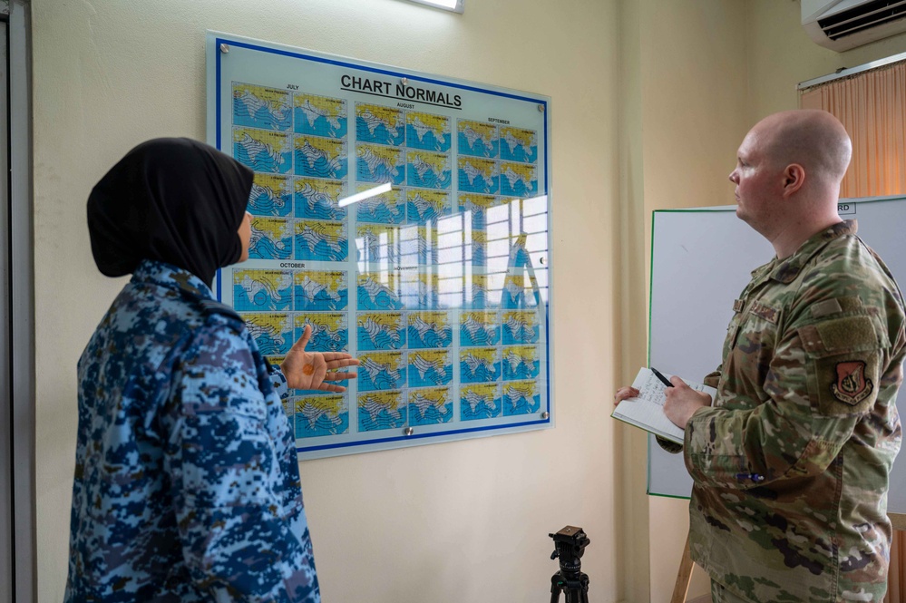 U.S. Air Force and Bangladesh Air Force discuss weather during subject matter expert exchange
