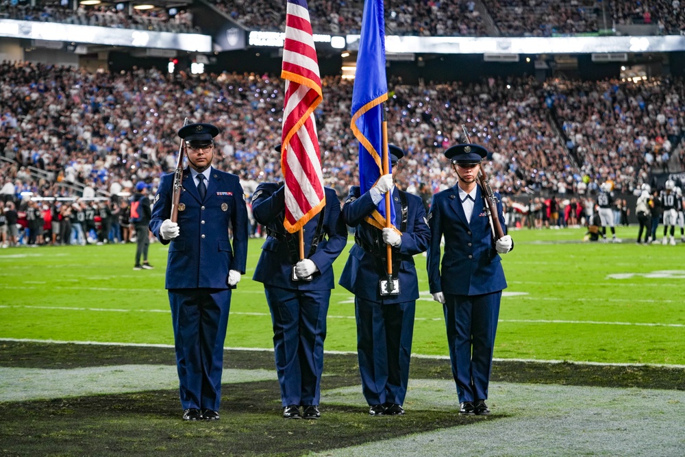Creech Honor Guard presents colors on Monday Night Football