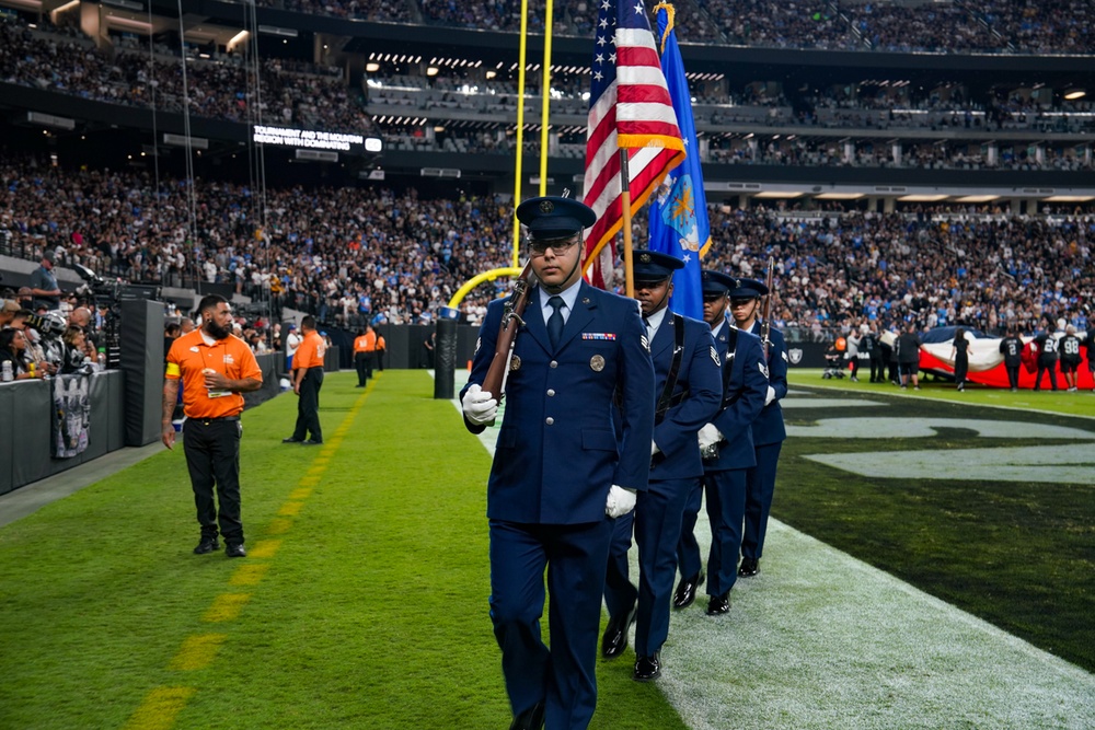 Creech Honor Guard presents colors on Monday Night Football