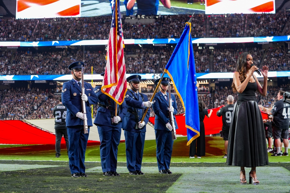 Creech Honor Guard presents colors on Monday Night Football