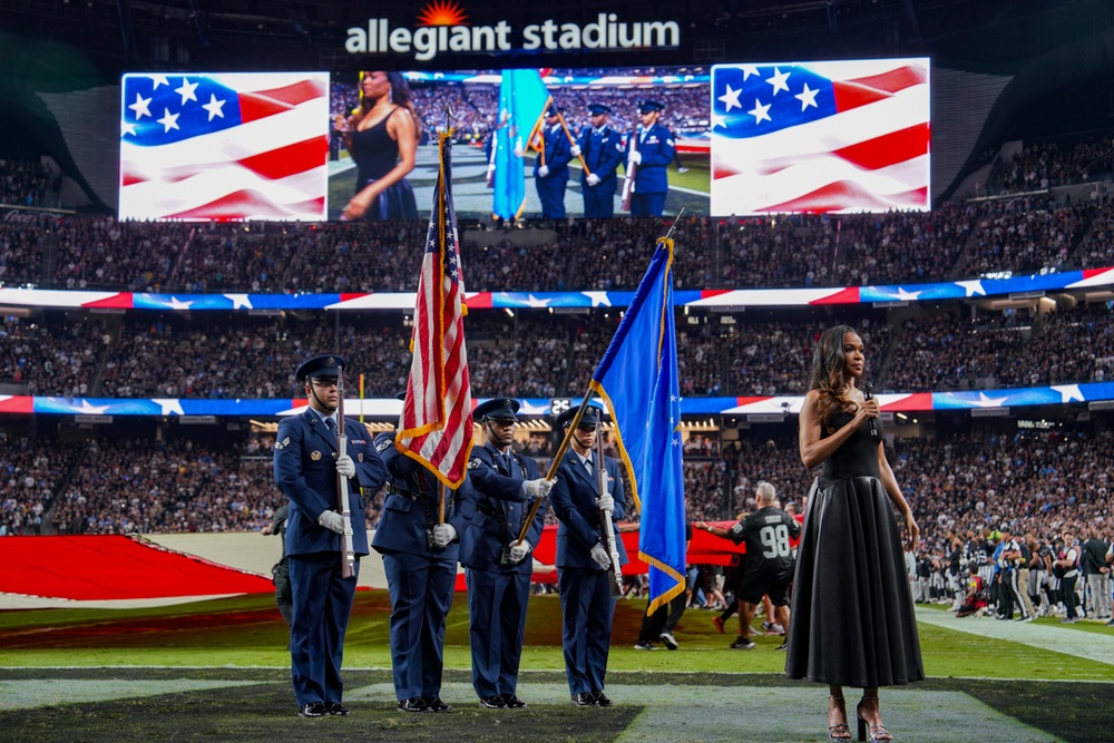 Creech Honor Guard presents colors on Monday Night Football