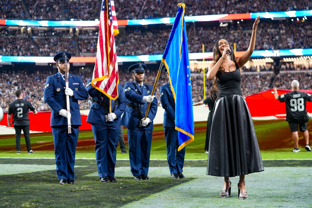 Creech Honor Guard presents colors on Monday Night Football