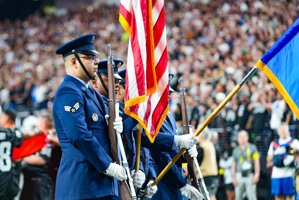 Creech Honor Guard presents colors on Monday Night Football