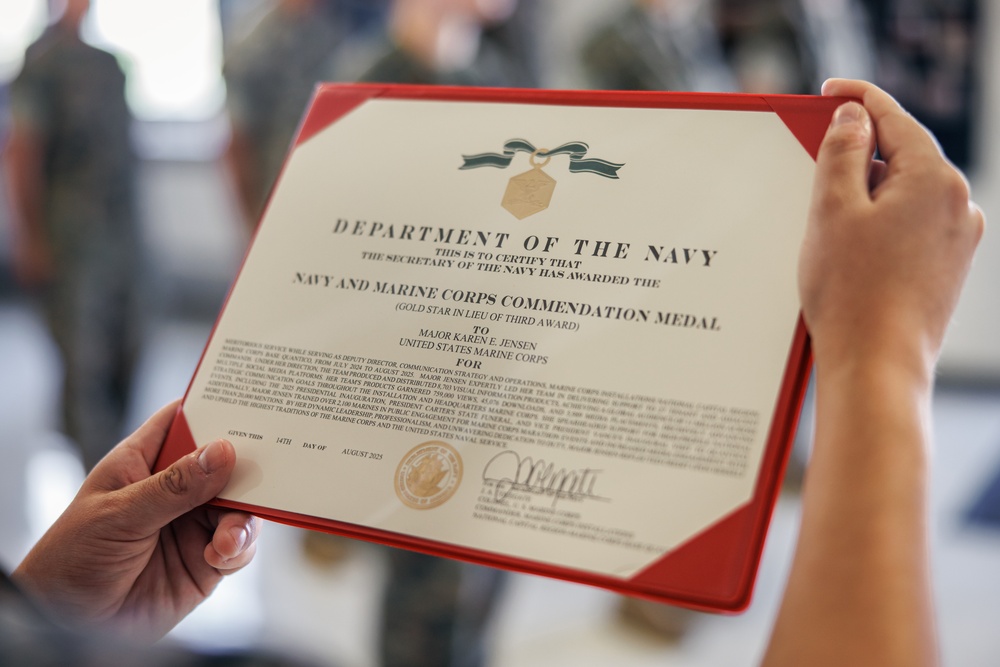 Maj. Karen Jensen awarded Navy and Marine Corps Commendation Medal