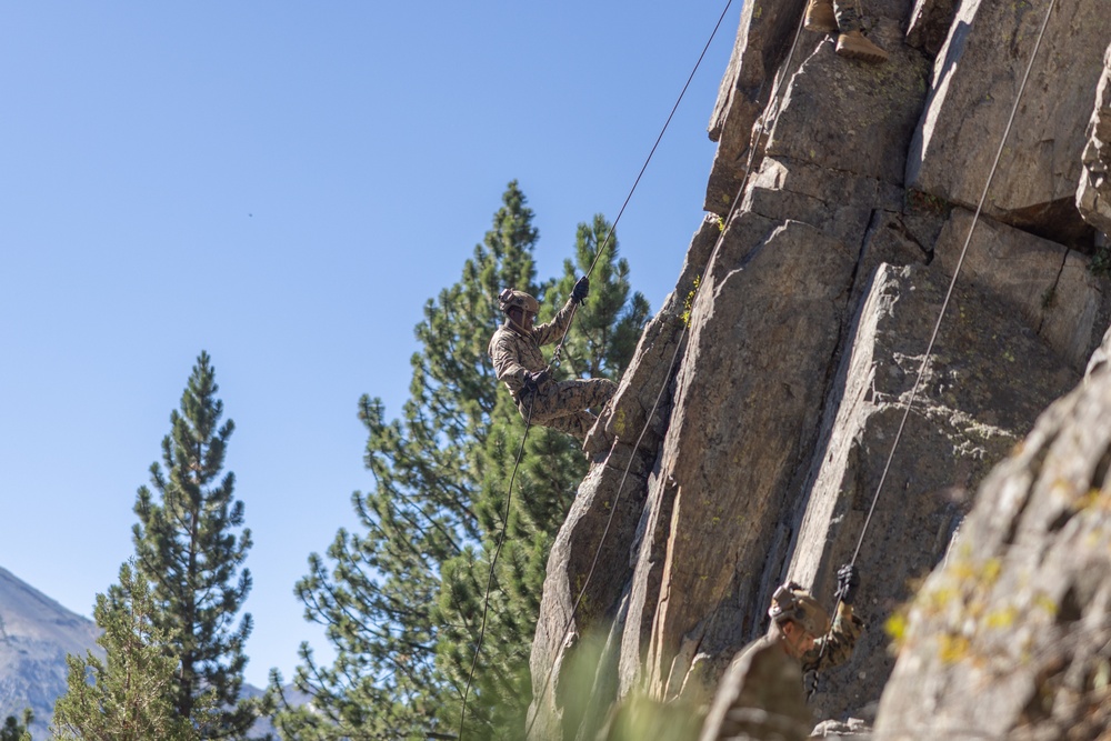 1st Bn., 5th Marines rappel from a mountain during MTX 4-25
