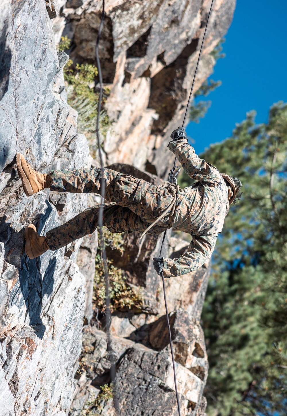 1st Bn., 5th Marines rappel from a mountain during MTX 4-25