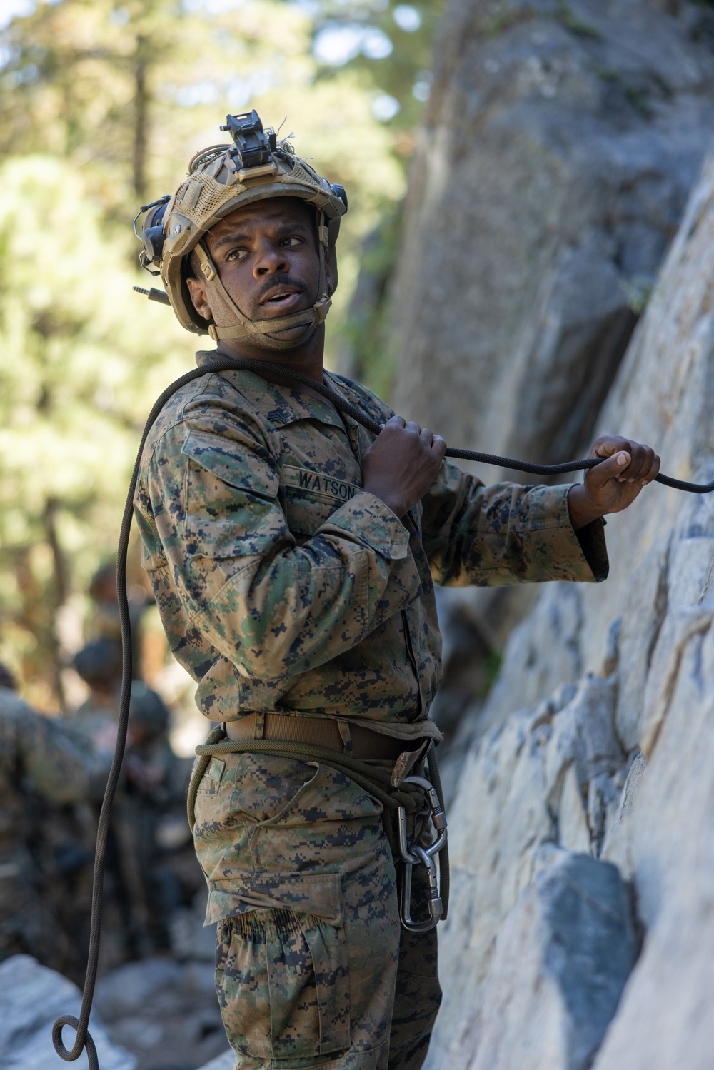 1st Bn., 5th Marines rappel from a mountain during MTX 4-25