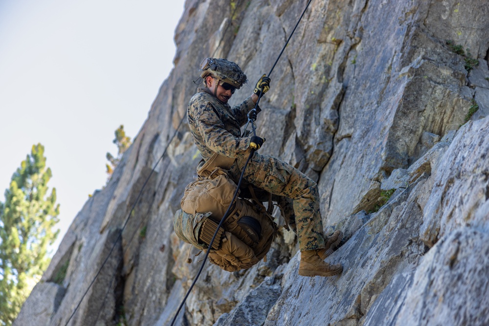 1st Bn., 5th Marines rappel from a mountain during MTX 4-25