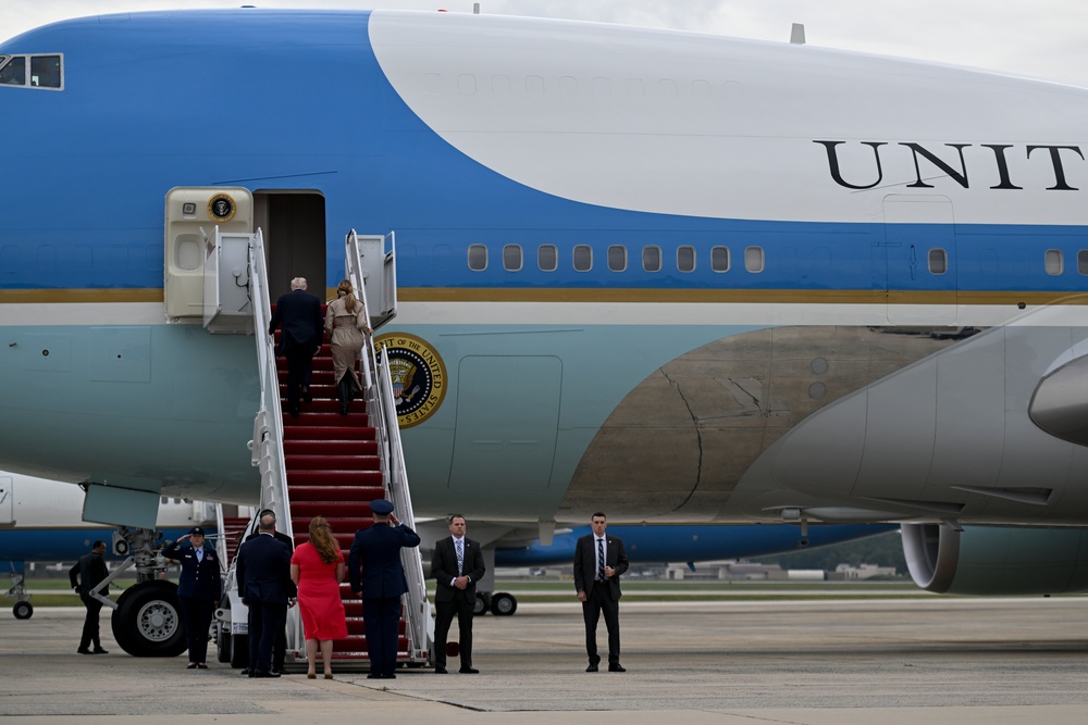 President Trump departs Joint Base Andrews for state visit to Britain
