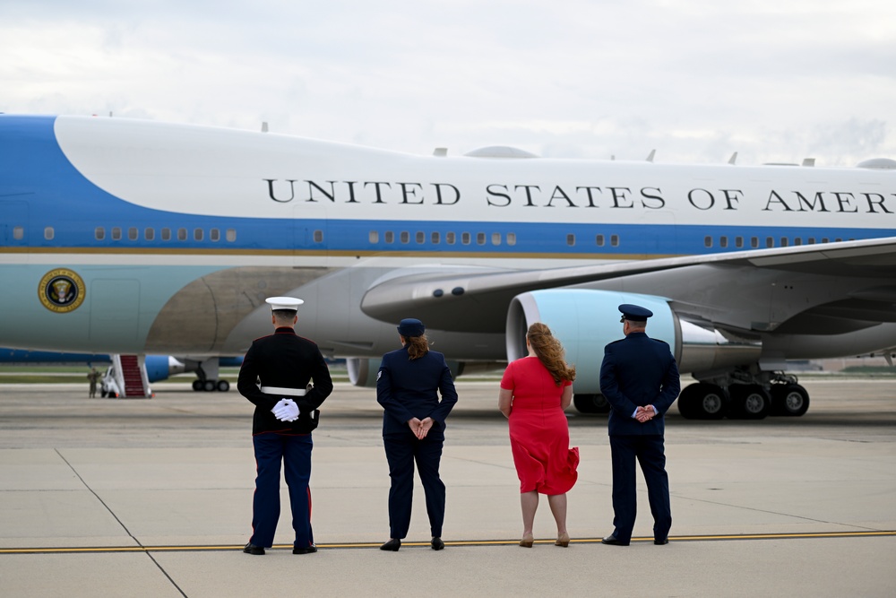 President Trump departs Joint Base Andrews for state visit to Britain