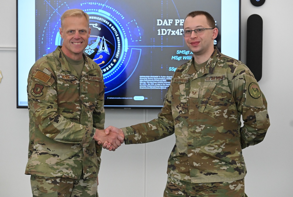 AFLCMC Command Chief coins airmen for excellence during Hanscom visit