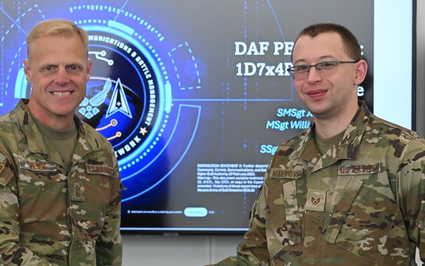 AFLCMC Command Chief coins airmen for excellence during Hanscom visit