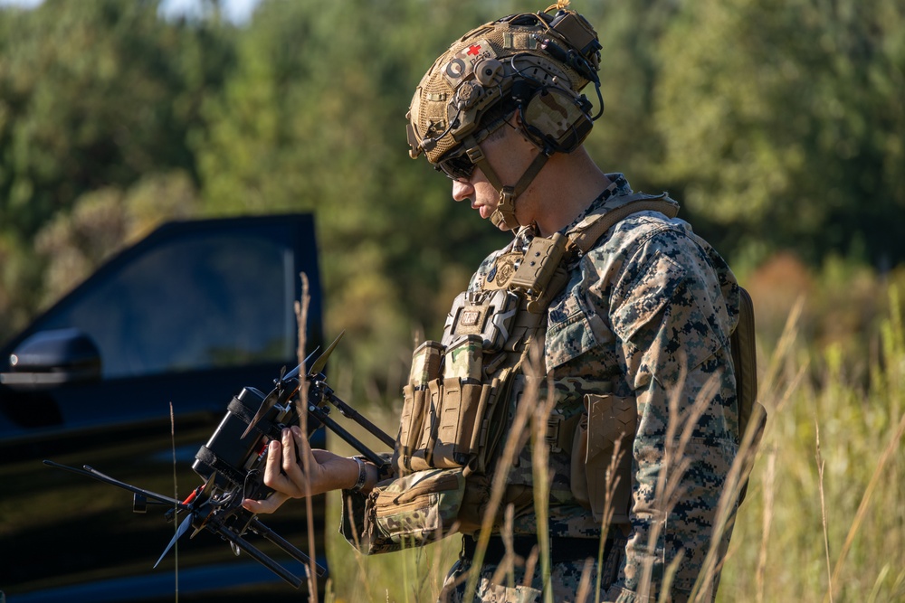 U.S. Marines with Advanced Infantry Training Battalion perform a kinetic first-person view drone range