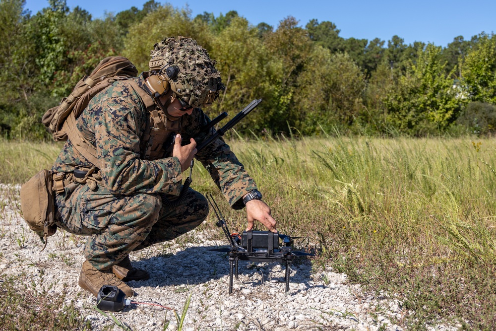 U.S. Marines with Advanced Infantry Training Battalion perform a kinetic first-person view drone range