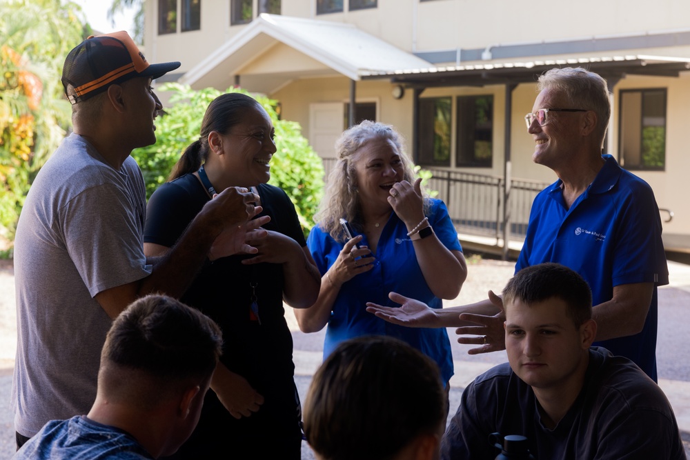 U.S. Marines with CLB-1, MRF-D 25.3 have barbeque with St. Vincent de Paul Society