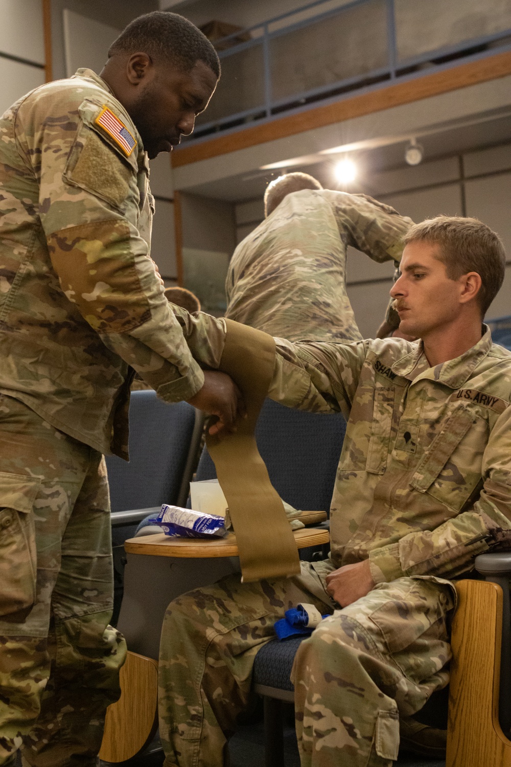 U.S. Soldiers practice skills learned during an Advanced Life Support Course