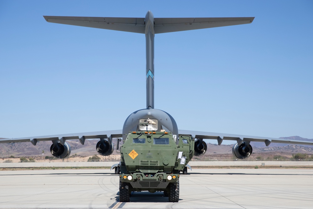 1st Bn., 11th Marines load HIMARS onto U.S. Airforce C-17 Globemaster III