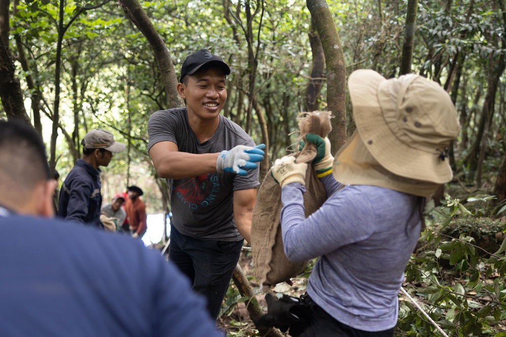 Defense POW/MIA Accounting Agency conduct dry screening as a part of recovery efforts in the jungles of Vietnam