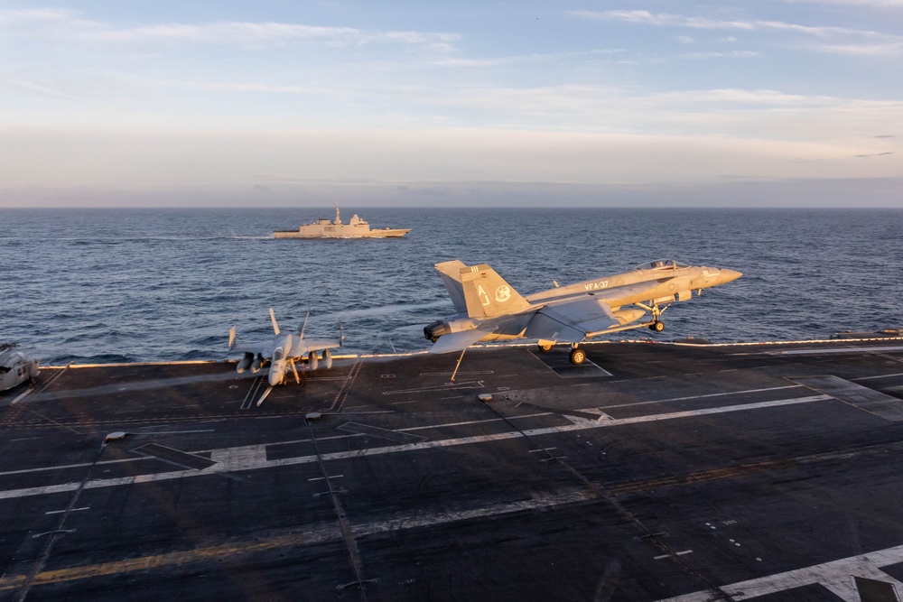 USS Gerald R. Ford (CVN 78) Operates with FS Aquitaine (D-650)