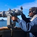 BMSN William Mwiseneza  uses the ship mounted binoculars during the Northern Coasts 2025