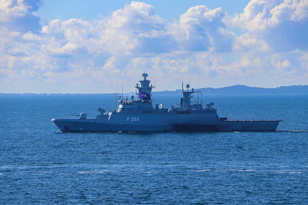 USS Bulkeley (DDG 84) maneuvers alongside Braunschweig (F260) during exercise Northern Coasts 2025
