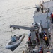 USS Bulkeley (DDG 84) Sailors launch the rigid-hulled inflatable boat for small boat operations during exercise Northern Coasts 2025