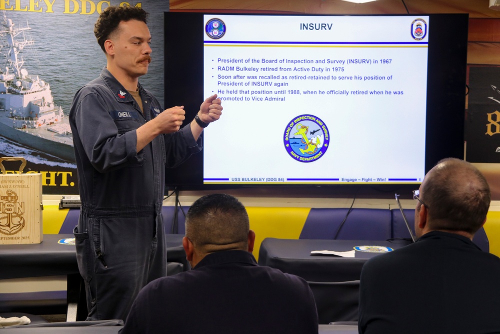 ITC (select) William O’Neil presents historical information on the Bulkeley’s namesake Vice Adm. John D. Bulkeley