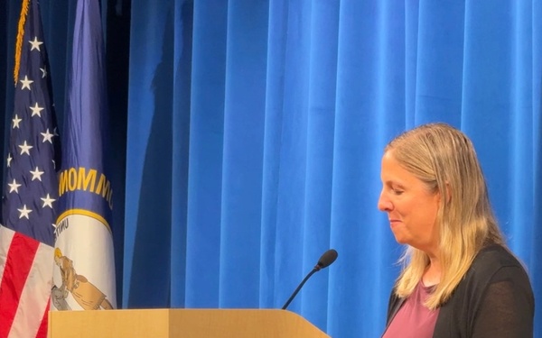 DoDEA Director Dr. Beth Schiavino-Narvaez Addresses Crowd Before Ribbon-Cutting at DoDEA Fort Campbell Middle School