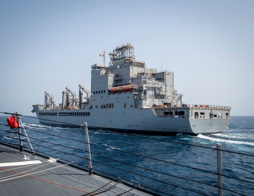 USS Higbee Sailors Conduct Replenishment-at-Sea with USNS John Lewis