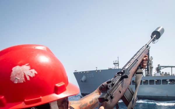 USS Higbee Sailors Conduct Replenishment-at-Sea with USNS John Lewis