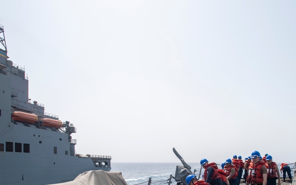 USS Higbee Sailors Conduct Replenishment-at-Sea with USNS John Lewis