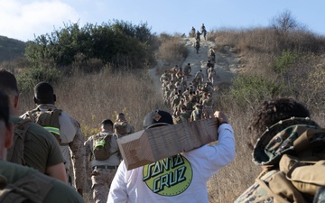 1st CEB places two crosses on First Sergeant’s Hill during a memorial hike to honor fallen Marines: Lance Cpl. Aguilera, Lance Cpl. Gamino