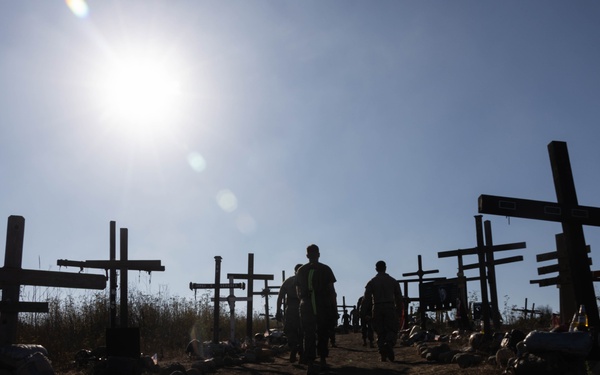 1st CEB places two crosses on First Sergeant’s Hill during memorial hike to honor Lance Cpl. Aguilera, Lance Cpl. Gamino