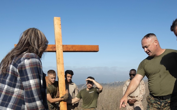 1st CEB places two crosses on First Sergeant’s Hill during memorial hike to honor Lance Cpl. Aguilera, Lance Cpl. Gamino