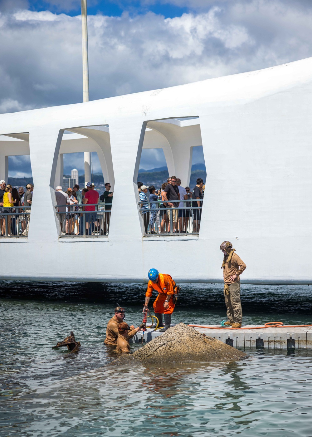 U.S. Navy removes concrete segments from USS Arizona mooring platforms