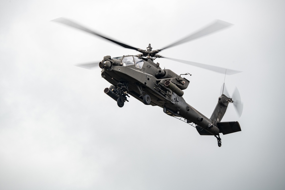 U.S. Apache attack helicopter maneuvers for close air support at Iron Defender 25 in Poland