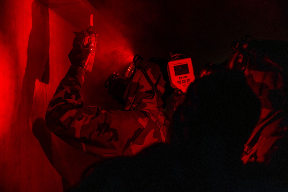 U.S. Army Soldiers conduct site reconnaissance in an underground tunnel
